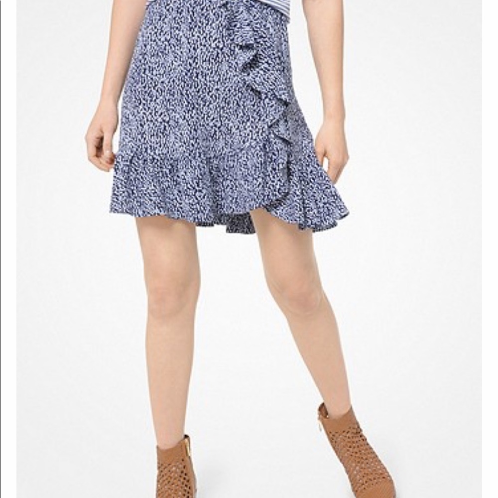 Michael Kors Ikat-Print Ruffled Mini Skirt